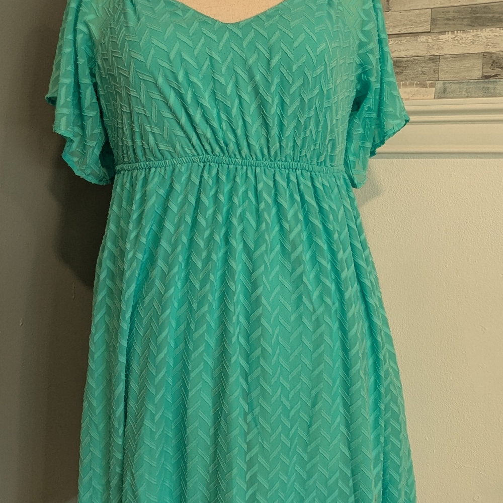Torrid Blue Green Flutter Sleeve V-Neck Midi Sundress